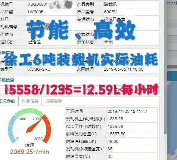 澳洲5手机平台_澳洲5（中国）6吨装载机实际油耗：15558/1235=12.59L每小时，节能高效；
